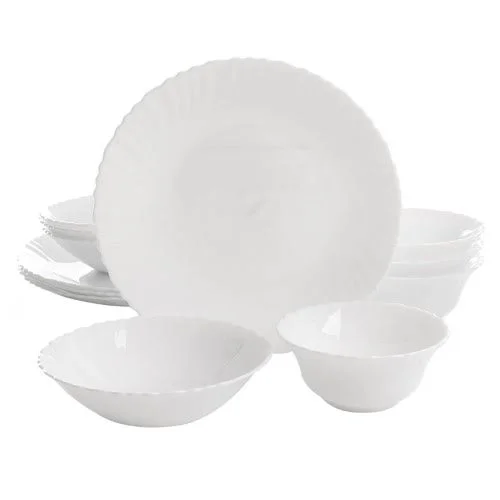 Gibson Home Radley 12-Piece Opal Tempered Glass Double Bowl Dinnerware Set in White - Size: 00