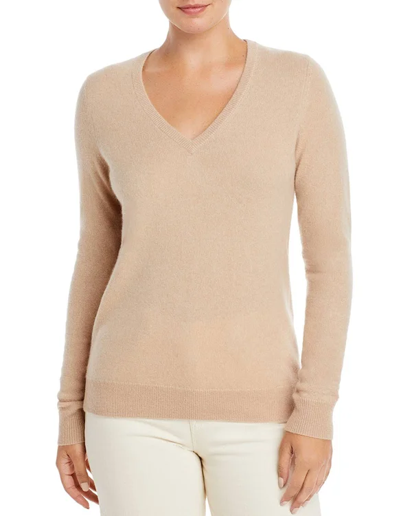 C by Bloomingdale&s V-Neck Cashmere Sweater - 100% Exclusive - x Small, Marled Plum