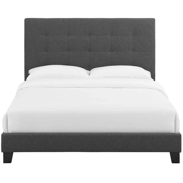 Modway Melanie Twin Tufted Button Upholstered Fabric Platform Bed Gray