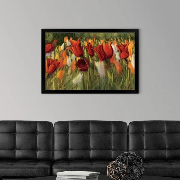 Tipsy Tulips - Black Framed Wall Art, 36x24, Great Big Canvas