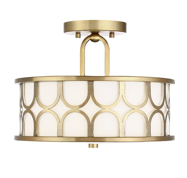 Meridian M60015NB Semi Flush - White Fabric Shade with Natural Brass