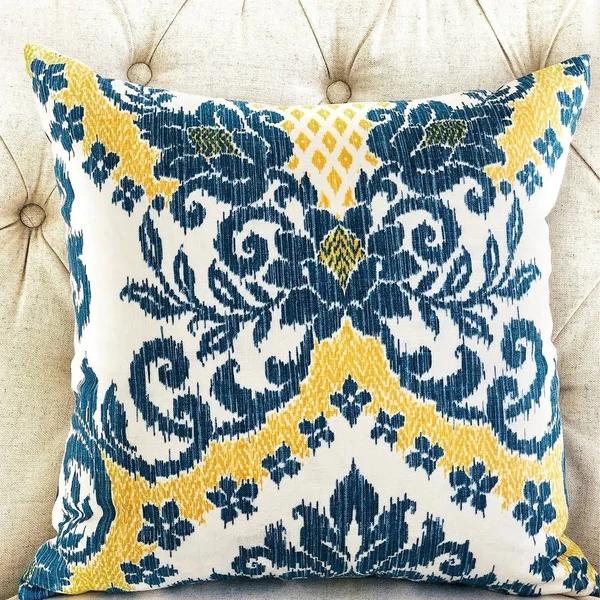 Plutus Lasso Blue, Beige and Yellow Luxury Throw Pillow