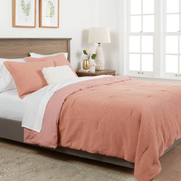 King Washed Waffle Weave Comforter & Sham Set Blush - Threshold