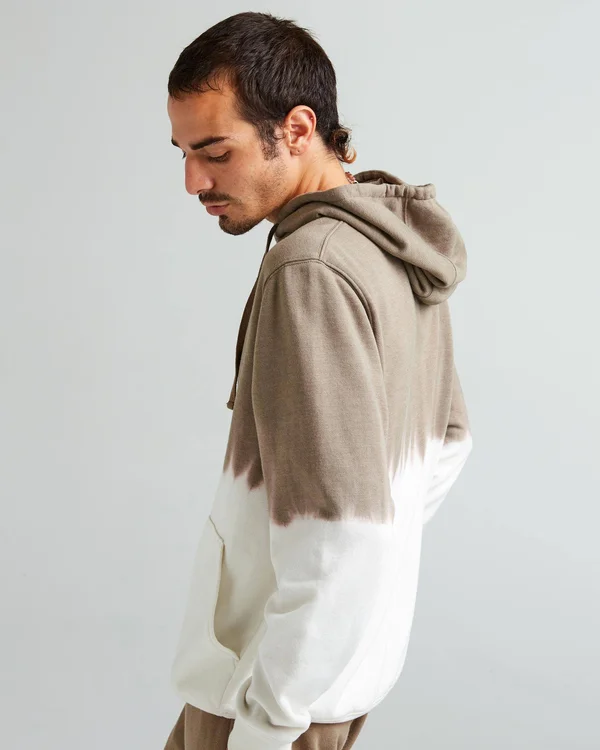 Richer Poorer Men's Recycled Fleece Hoodie - Size Medium, Warm Grey Dip Dye