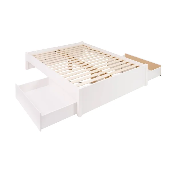 Prepac Queen Select 4-Post Platform Bed with 2 Drawers - White