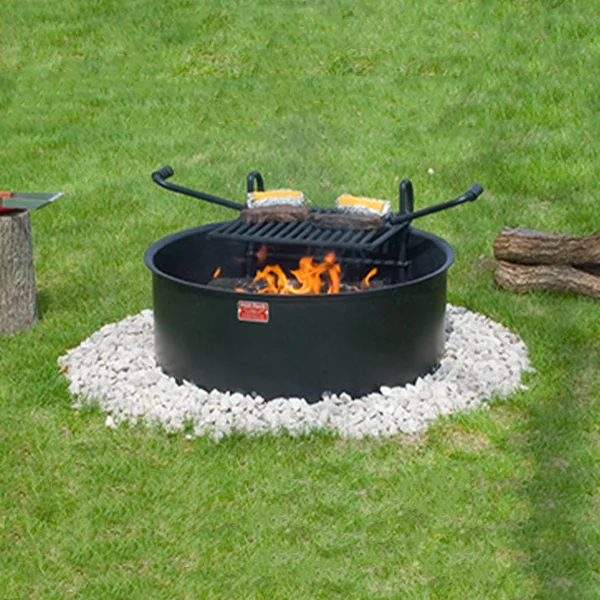 Pilot Rock 24 inch Steel Ground Fire Pit Ring and Cooking Grate - Black