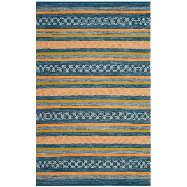 Safavieh Montauk Blue/Orange 3 ft. x 6 ft. Striped Diamond Runner Rug