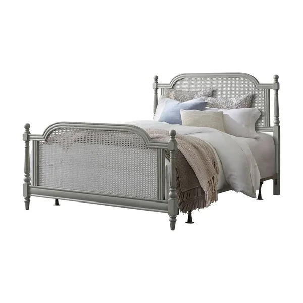Hillsdale Furniture Melanie Wood and Cane Bed, French Gray (Queen)