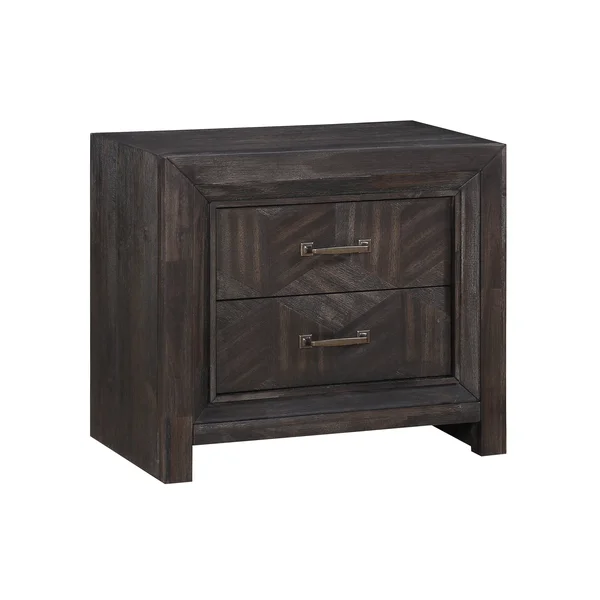 Geometric Design 2 Drawer Wooden Nightstand with USB Slot - Brown