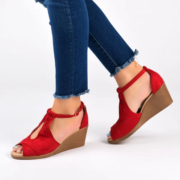 Journee Collection Women's Comfort Kedzie Wedges - Red