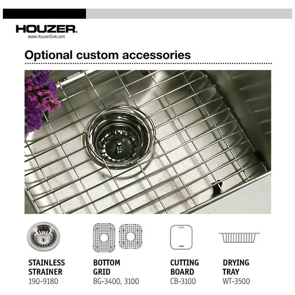 Houzer MEC-3220SL-1 Medallion Classic Undermount 60/40 Double Bowl Stainless Steel Sink