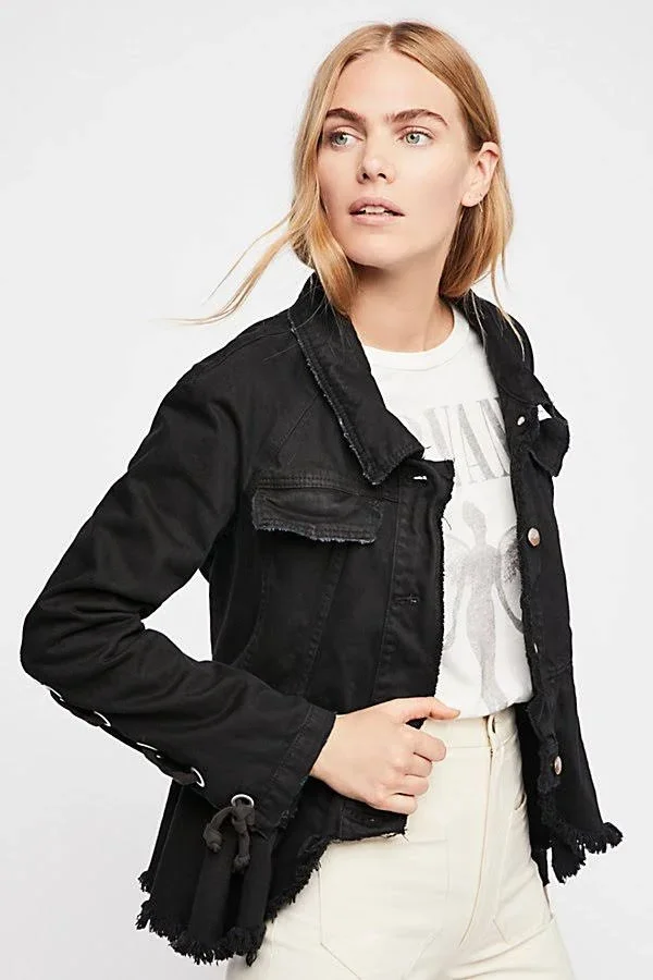 Free People Willow Cotton Denim Jacket - Black M