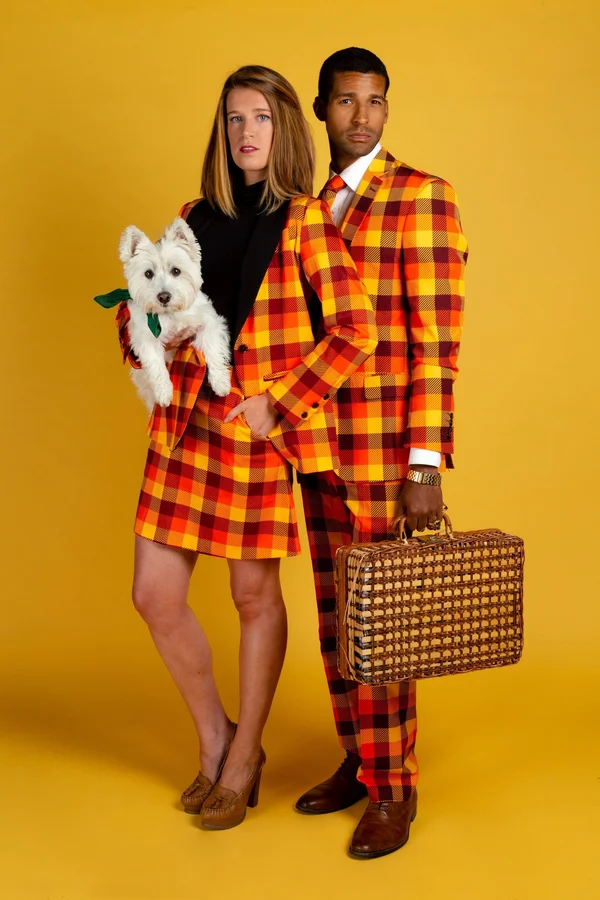 that 70s Suit, Thanksgiving Plaid Suit, Size 36, Orange, Shinesty