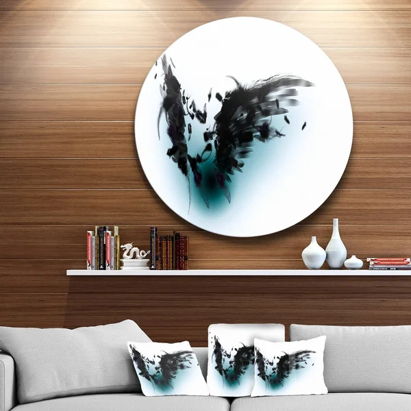 Designart 'Black Wings' Abstract Digital Art Round Metal Wall Art