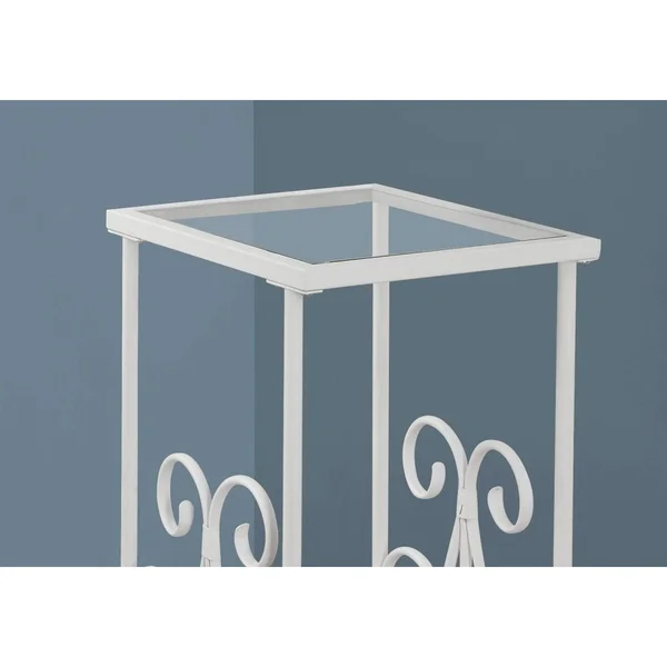 Monarch Accent Table - 30x22H - White Metal with Tempered Glass