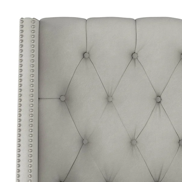 Full Diamond Tufted Wingback Headboard Medium Gray Velvet with Pewter Nail Buttons - Skyline Furniture
