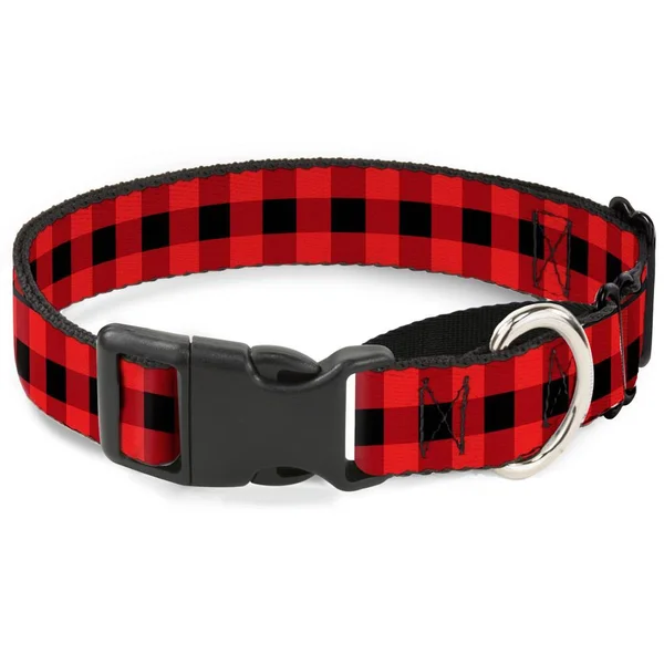 Buckle-Down Buffalo Plaid Black Red Martingale Dog Collar - Beige
