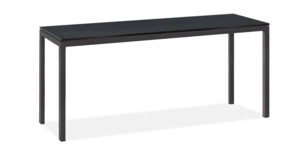 Room & Board - Modern Parsons 54W 18d 29h Console Table w/ 1x22 Leg, Smoke Tempered Glass Top w/ Natural Steel Base