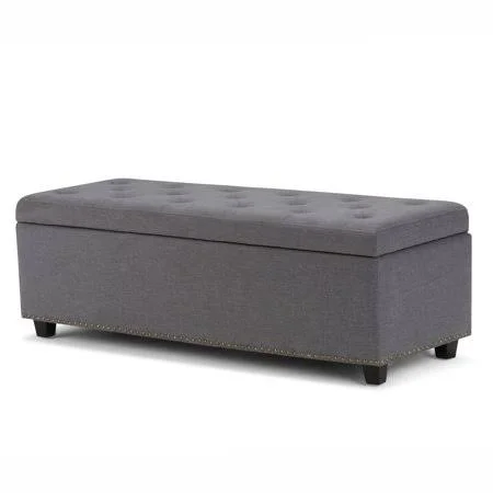 Brooklyn + Max Gilbert 48 inch Traditional Storage Ottoman in Slate Grey Linen Look Fabric, Gray
