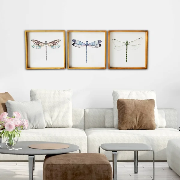 (Set of 3) 20x22 x 20x22 Dragonflies Wood Framed Wall Canvas - Gallery 57 - 20 x 20 inches