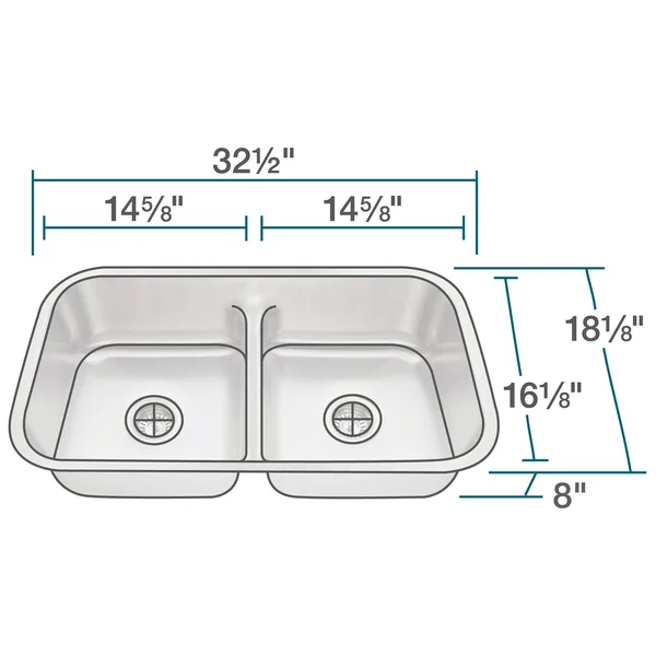 Polaris P215-16 Half Divide Stainless Steel Kitchen Sink