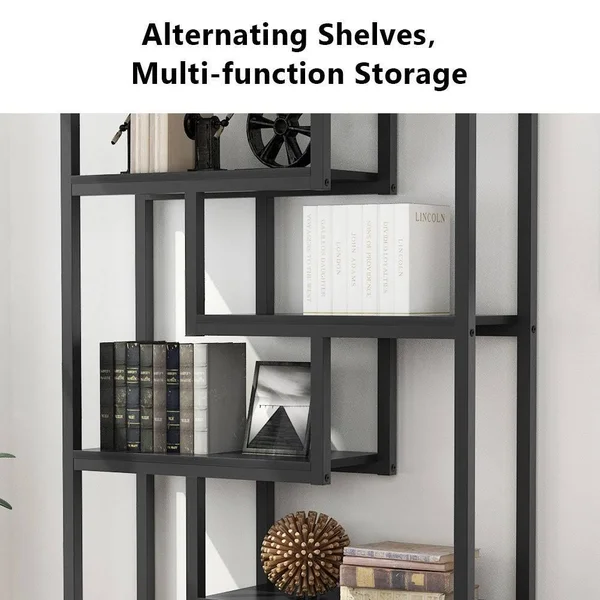 6-Tier Bookshelf, Modern Etagere Bookcase, Storage and Display Shelves - Brown
