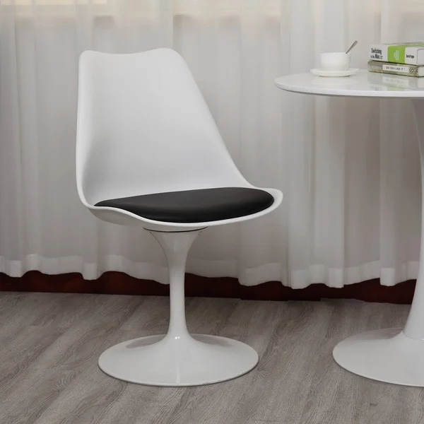 Zipcode Design Swivel Tulip Side Chair for Kitchen and Dining Room Bar with Cushioned Seat and Curved Backrest - White and Black