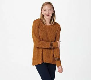 Logo by Lori Goldstein Rib Knit Sweater with Cuff Detail, Size Medium, Apple Cider