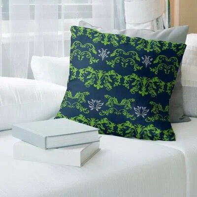 Seattle Football Baroque Square Pillow Cover East Urban Home Color: Navy/Green/Gray - Size: 14x22 x 14