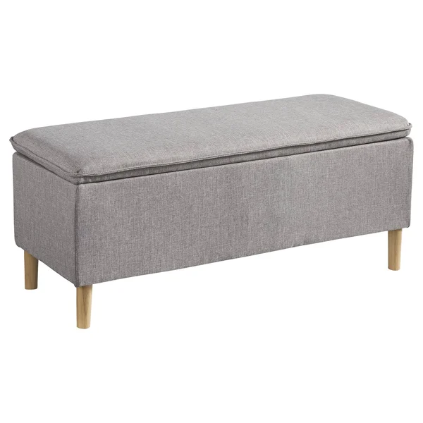 Benjara Bm207198 Fabric Upholstered Wooden Accent Bench with Hidden Storage, Gray and Brown