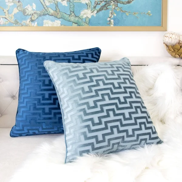 Homey Cozy Modern Maze Throw Pillow Cover - Indigo Blue Luxury Velvet Soft Fuzzy Cozy Warm Slik Large Sofa Couch Cushion Case 18x1