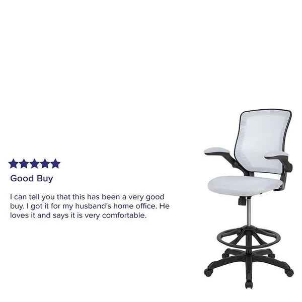 Alamont Mid-Back White Mesh Ergonomic Drafting Chair with Adjustable Foot Ring and Flip-Up Arms [BL-ZP-8805D-WH-GG]