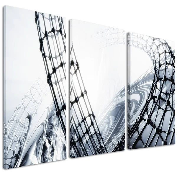 Design Art 'Fractal 3D Black White Design' Graphic Art on Wrapped Canvas - Size: 30 inch H x 40 inch W x 1 inch D