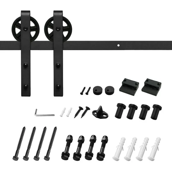 Boyel Living 5 ft./60 in. Black Sliding Barn Door Track and Hardware Kit with Bigwheel J-Shape Hanger for Single Door