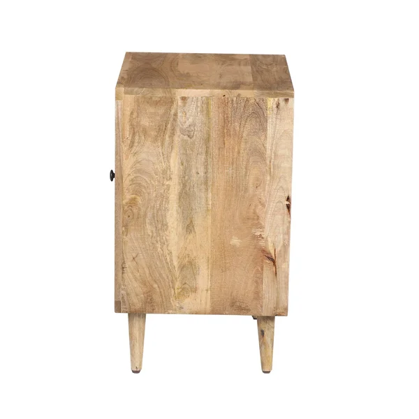 The Urban Port Transitional Mango Wood Side Table with Open Cubbies and Door Storage, Natural Brown