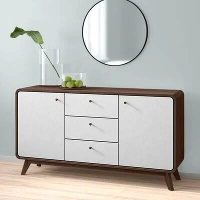 Justine 55.12x22 Wide 3 Drawer Sideboard East Urban Home Color: Walnut/White