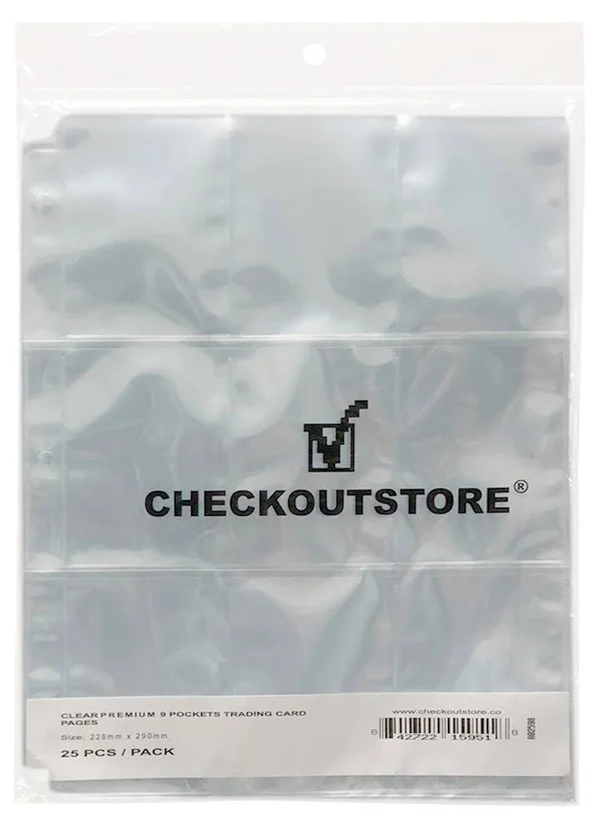CheckOutStore 9 Pocket Trading Card Page Protectors (Holds 18 Cards Back to Back) Clear Double Sided, 1000