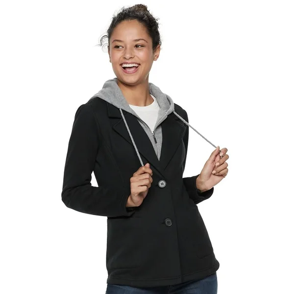 Juniors' Sebby Fleece Hooded Blazer, Girl's, Size: Large, Black