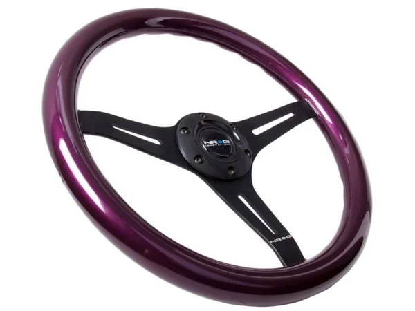 NRG ST-015BK-PP Purple Pearl Flake Paint 3 Black Spokes 350mm Classic Wood Grain Wheel Universal