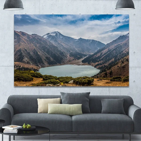Designart 'Mountain Lake Under Blue Sky' Photographic Print on Wrapped Canvas