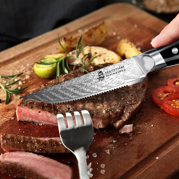 Highly Recommend 4-Pcs Serrated Steak Knife Set-Black Hawk-S - Tuo Cutlery