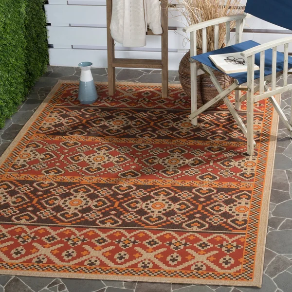 Safavieh Veranda 093 Red, Chocolate 9& x 12& Indoor/Outdoor Rug