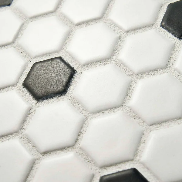 SomerTile Victorian Hex Porcelain Floor and Wall Tile - Matte White/Black Dot - 10 pack