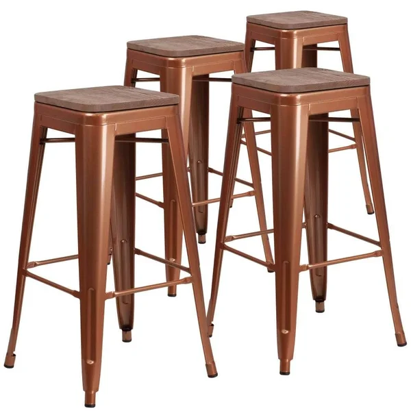 Flash Furniture 4 Pk. 30x22 High Backless Barstool with Square Wood SEAT - Copper