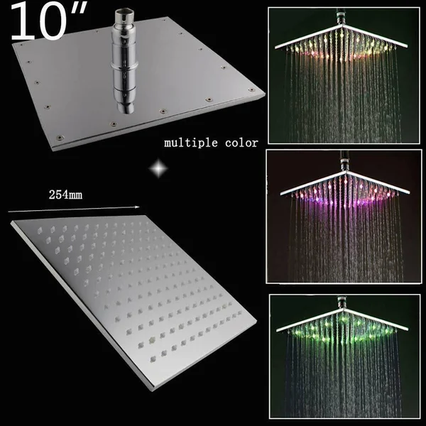 Cascada Showers 10x22 Square Ceiling Mount Rainfall LED Shower Head Antique Brass Top Sprayer