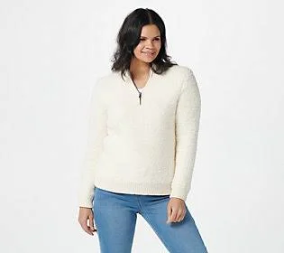 Barefoot Dreams CozyChic Shearling Half ZipPullover, Size 2X, Cream