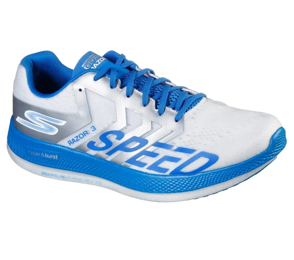 Skechers Men's GOrun Razor 3 Hyper Running Shoes - White/Blue, 8.5