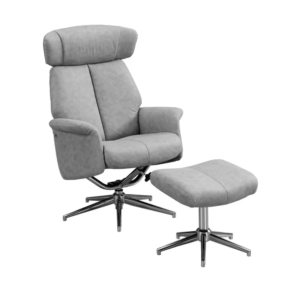 Two Piece Grey Swivel -Adjust Headrest Reclining Chair Set