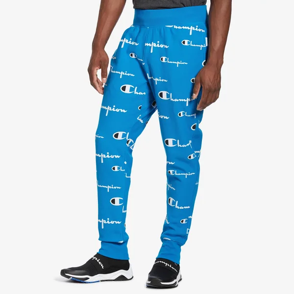 Champion Life Men's REVERSE Weave Joggers - All Over Logo Multi Scale Script Running Waves M