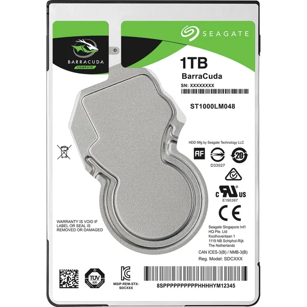 Seagate Guardian BarraCuda 1 TB Internal HDD - 2.5x22 - ST1000LM048 - SATA 6Gb/s - 5 - 400 rpm